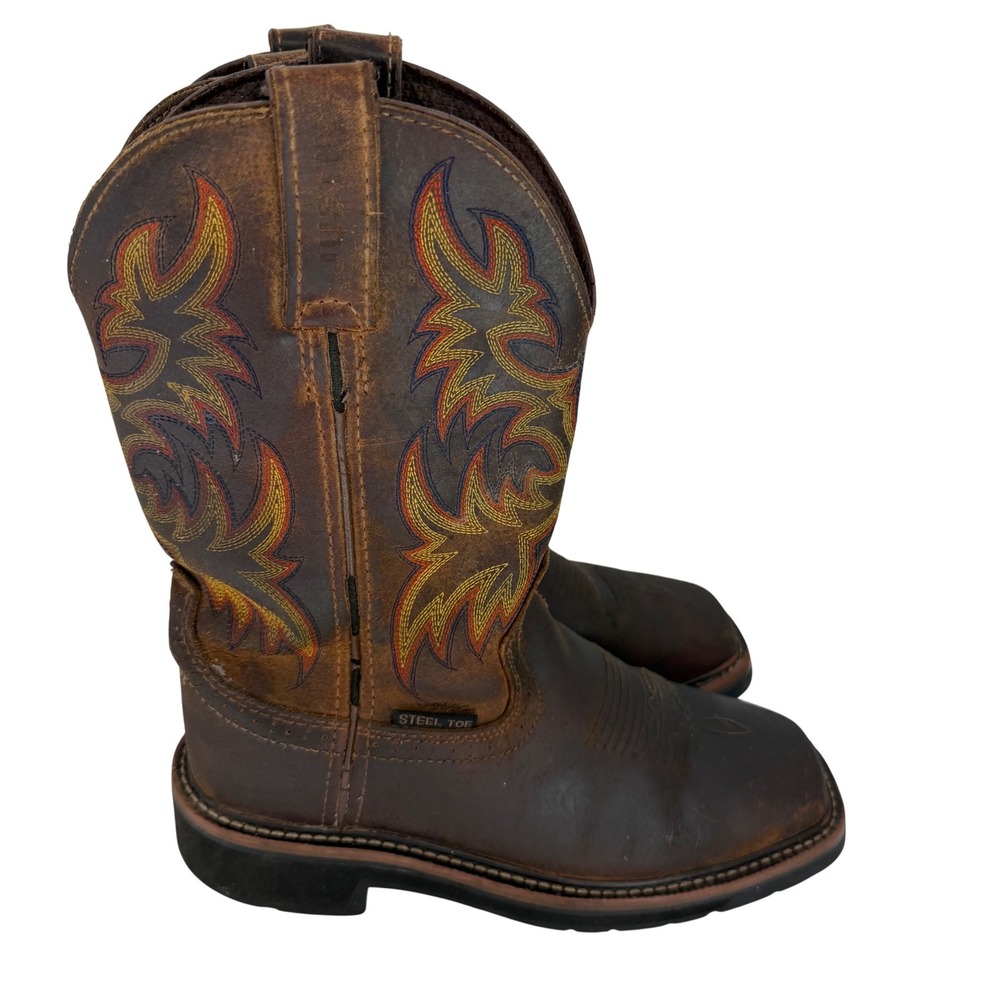 Justin Steel Toe Cowboy Boots Western Ranchwear Rodeo Workwear Womens 6B